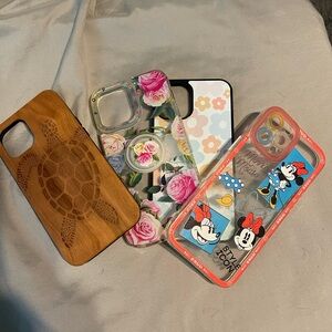 Stylish Phone Case Set - Floral, Cartoon, and Wood Designs. 12 pro max cases